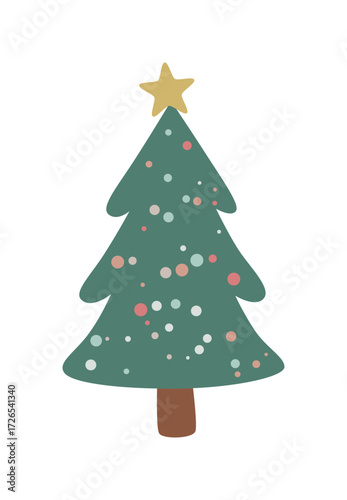 Handgezeichneter Weihnachtsbaum in Pastellfarben mit bunten Punkten