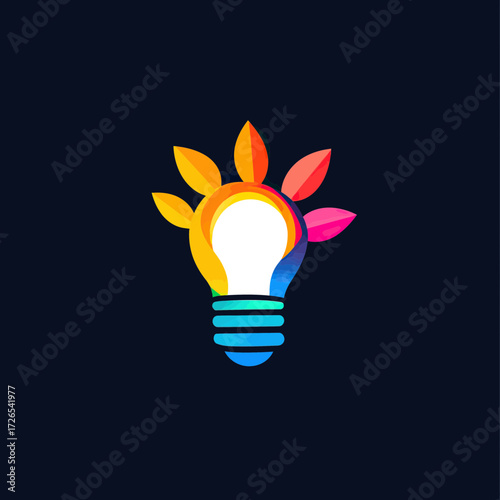 Colorful light bulb with vibrant petals symbolizing creativity innovation bright ideas and energy concept in flat minimalist style