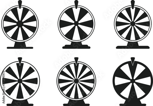 Set of Spinning Wheel Silhouettes – Lucky Draw and Prize Game Vector for New Year