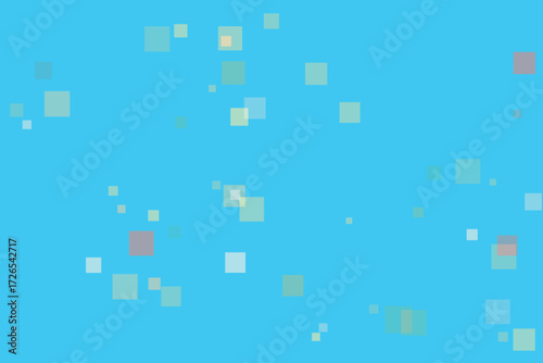 Abstract scattered translucent squares on a bright blue background vector