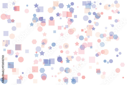 Soft pastel geometric shapes scattered on white background abstract