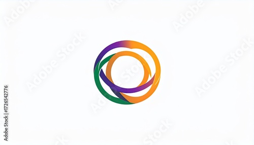 Abstract logo; three concentric circles in gradient colors of orange, purple, and green