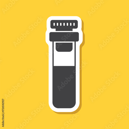 Science lab bottle sticker icon in flat style. Laboratory glassware equipment vector illustration on isolated background. Test tube sign business concept.