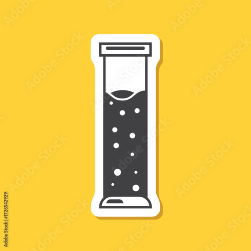 Science lab bottle sticker icon in flat style. Laboratory glassware equipment vector illustration on isolated background. Test tube sign business concept.
