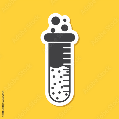 Science lab bottle sticker icon in flat style. Laboratory glassware equipment vector illustration on isolated background. Test tube sign business concept.
