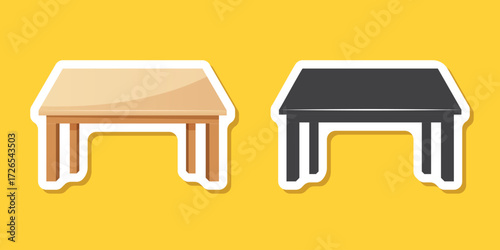 Table furniture sticker icon in flat style. Wooden table vector illustration on isolated background. Dinner desk sign business concept.