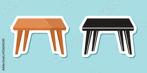 Table furniture sticker icon in flat style. Wooden table vector illustration on isolated background. Dinner desk sign business concept.