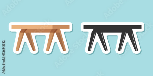 Table furniture sticker icon in flat style. Wooden table vector illustration on isolated background. Dinner desk sign business concept.