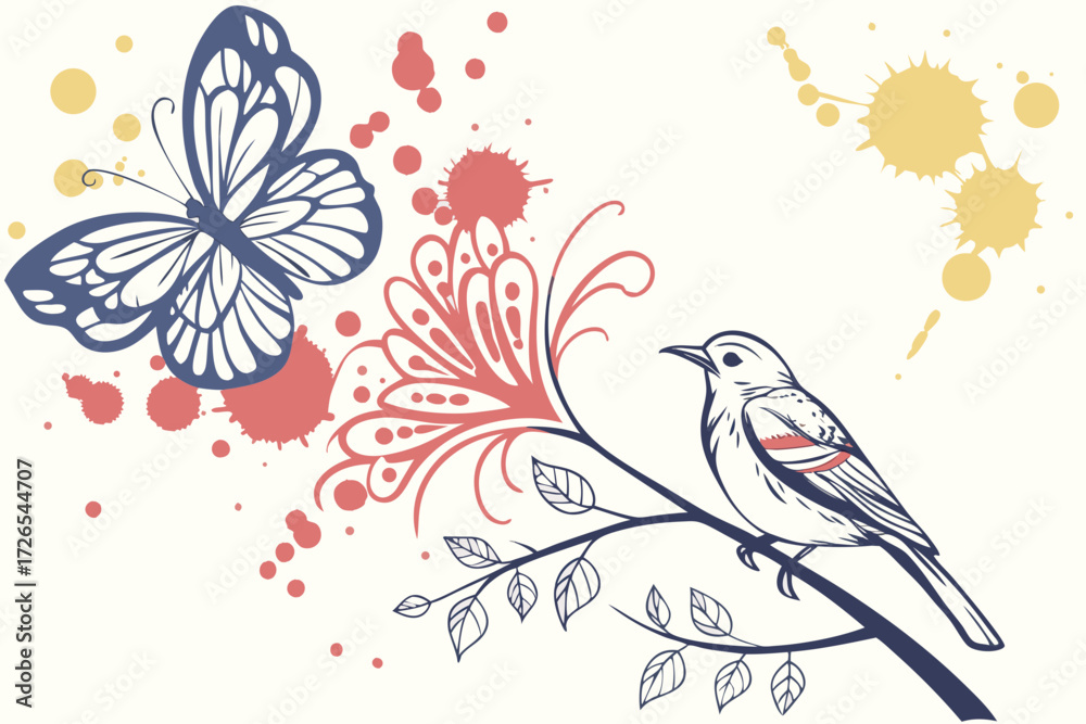 Fototapeta premium floral background with bird
