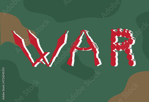 WAR symbol made of arms. Editable clip Art