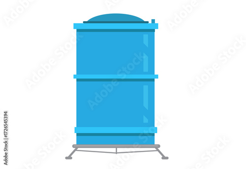 Blue Water Tank on a Stand Illustration. Editable Clip Art.