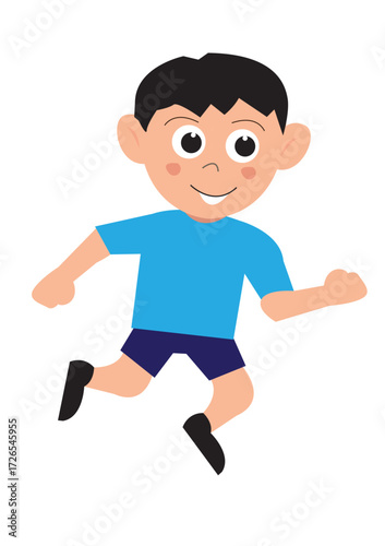 Illustration of a Cartoon Boy Running or Jumping. Editable Clip Art.