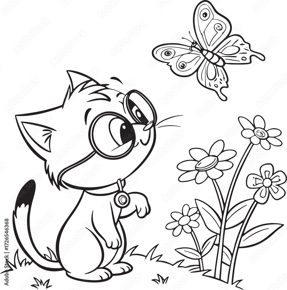 Obraz premium Charming Kitten Coloring Illustration 
