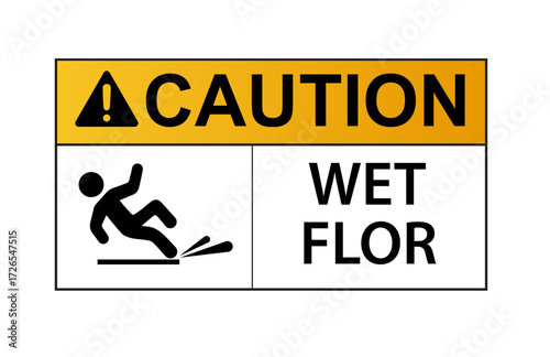 Wet floor signs. Hazard slippery surface wet floor sign. Caution orange signs plate. Vector