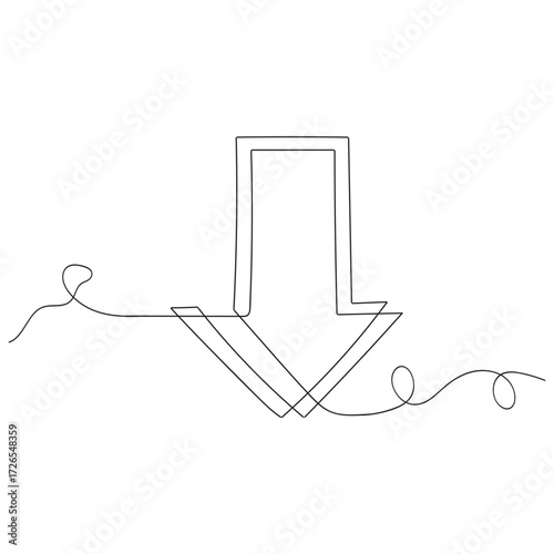 hand drawing doodle down arrow illustration in continuous line art style