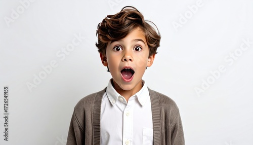 A surprised boy with wide eyes and an open mouth