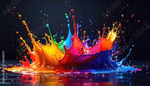 Vibrant paint splatters against dark background