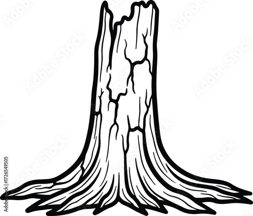 Vector Tree stump isolated black and white drawing silhouette Illustrator