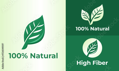 100 Percent Natural Badge with Leaf Emblem for Organic Packaging