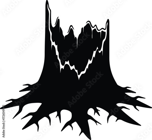 Vector Tree stump with roots abstract bark vector silhouette Illustrator