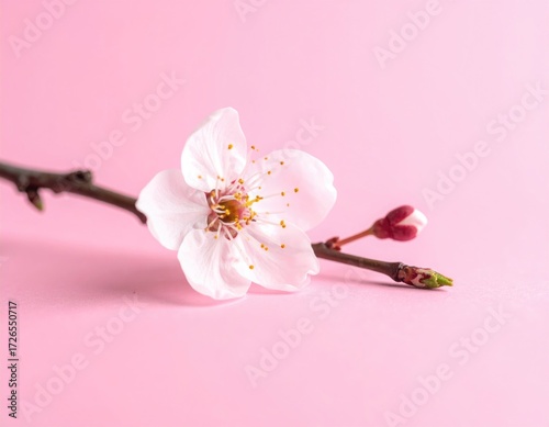 Delicate pink blossom on a pastel pink background