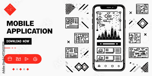Mobile application development and design elements with download now button