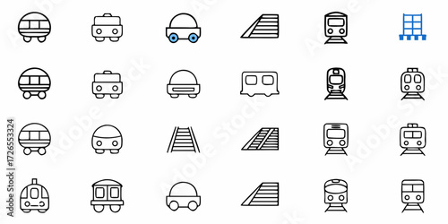 Modern train and rail icons collection for transportation and travel concepts, perfect for web and app design projects
