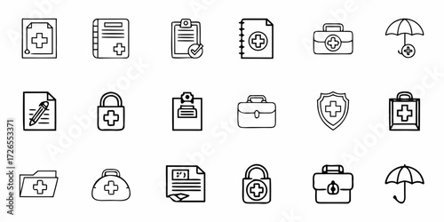 Modern medical icons for healthcare, insurance, and wellness branding, offering clean, professional design elements for digital and print applications.