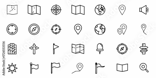 Discover your next adventure with these essential navigation and location icons, perfect for travel apps, maps, and exploration projects.