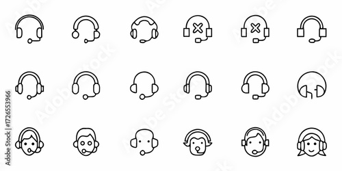 Diverse headset icons for customer service, support, and communication applications offering clear visual representation of calls and assistance