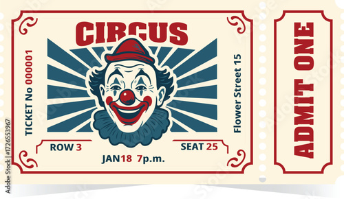 Vintage Circus Ticket with Clown Illustration	