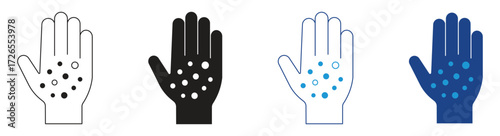 Hand rash icon set. Damaged skin icon , palm infected due to eczema bacterial infection cause itching hand skin symbol set. Vector illustration .