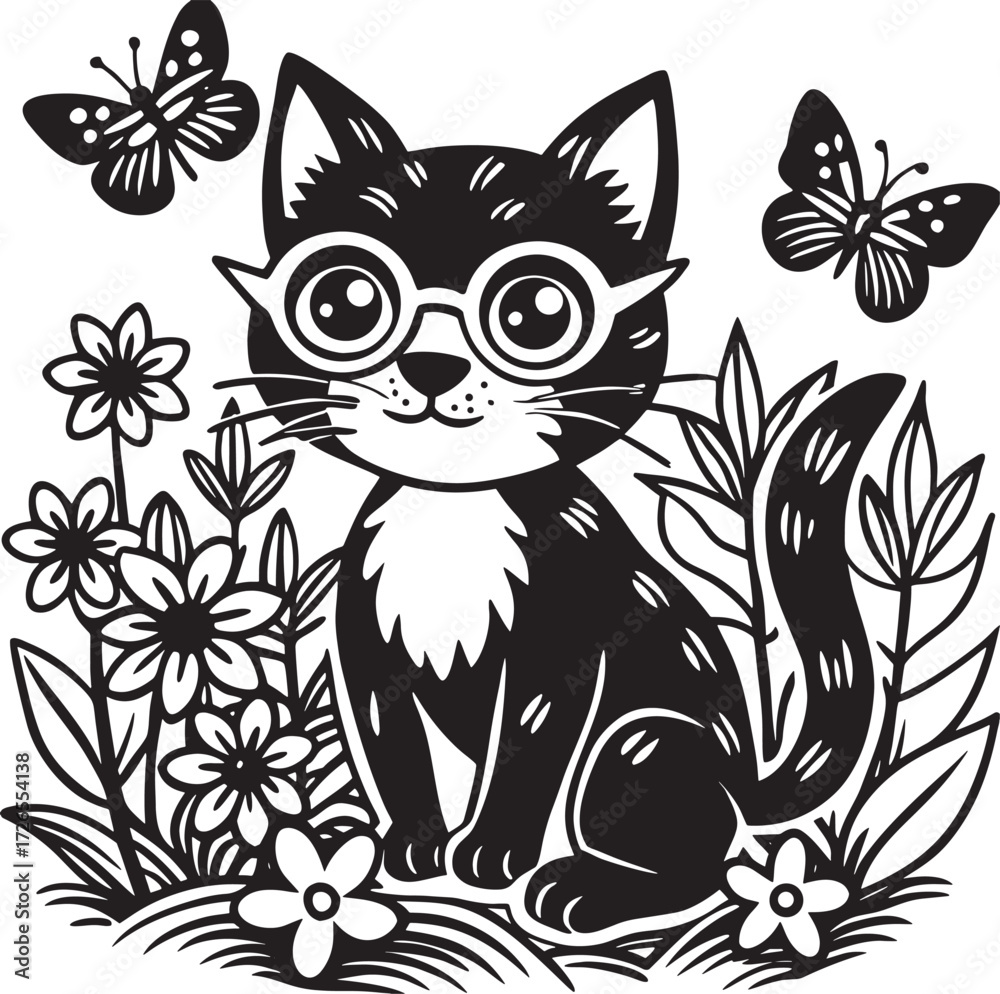 Obraz premium Playful Cartoon Kitten Outline 