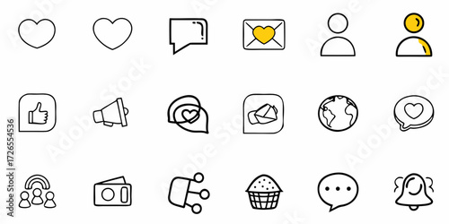 Engaging social media icons capture hearts likes and connections for dynamic digital communication and branding solutions