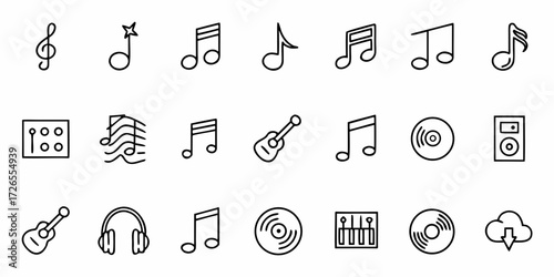 Dynamic collection of musical icons and symbols for creative projects, capturing the essence of sound and performance with modern flair