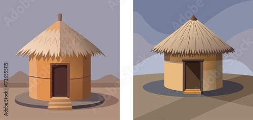 Traditional Hut Vector Illustration Set | Rural Tribal House Architecture Village Culture Design