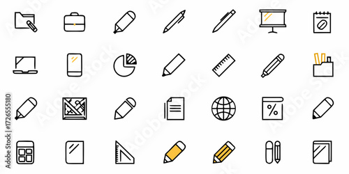 Professional business and education icons set for modern digital presentations and creative projects, offering a clean and versatile visual toolkit for your needs.
