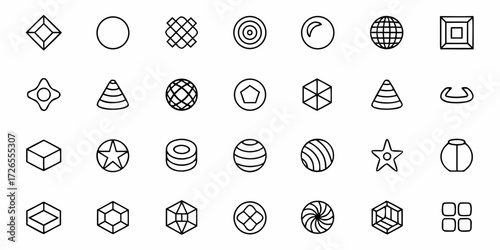 Collection of modern geometric icons and abstract shapes offering diverse design elements for creative projects and branding