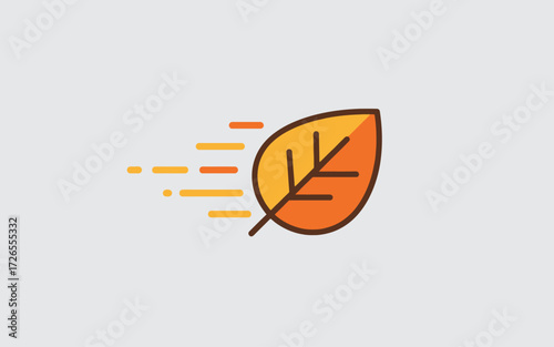 A stylized autumn leaf with motion lines indicating speed, set against a plain background.