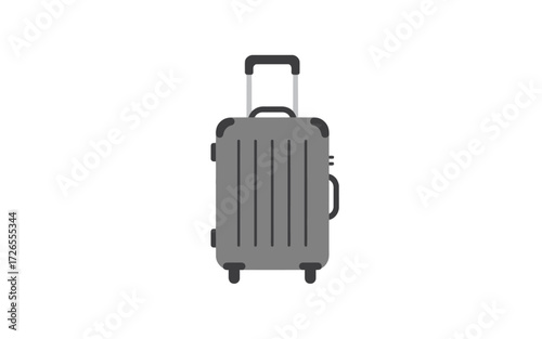 Grey wheeled suitcase with an extendable handle, ready for travel and packing.