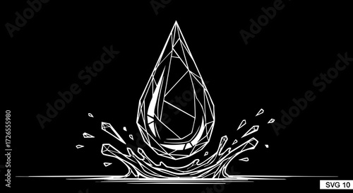 Photos Dynamic liquid drop forming crystalline splash, a modern abstract representation of purity, refreshment, and fluid dynamics for innovative designs