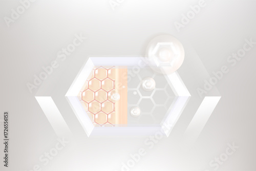 Hyaluronic acid and Niacinamide hair and skin solutions ad, white collagen serum drops into skin cell with cosmetic advertising background ready to use, illustration vector.