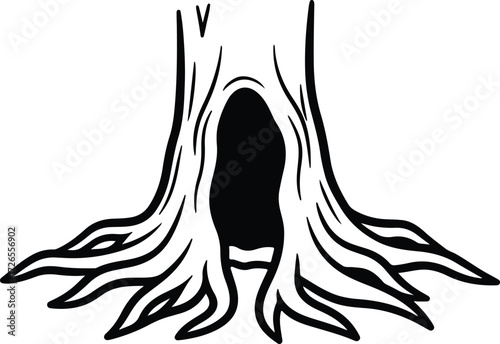 Vector Hollow tree trunk natural detail roots silhouette Illustrator
