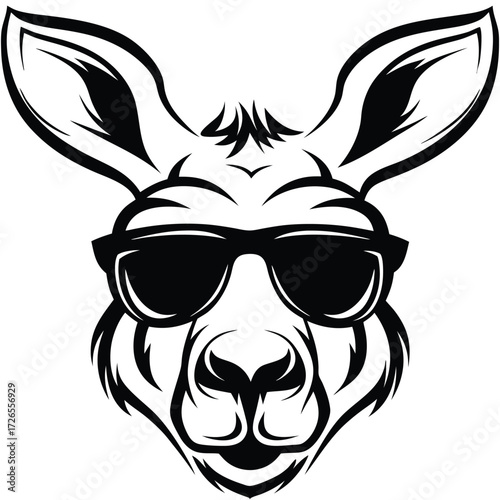 A cool stylized kangaroo wearing sunglasses shows a fierce and fun animal mascot face