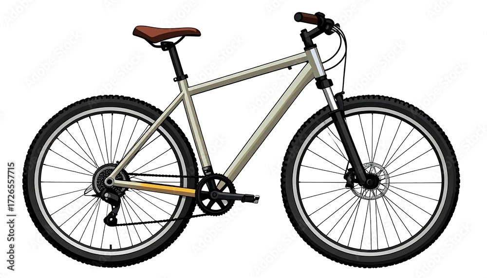 Obraz premium A light beige hybrid bicycle with black tires and components