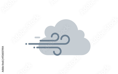 A simple illustration depicting a gray cloud with wind blowing from the left side.