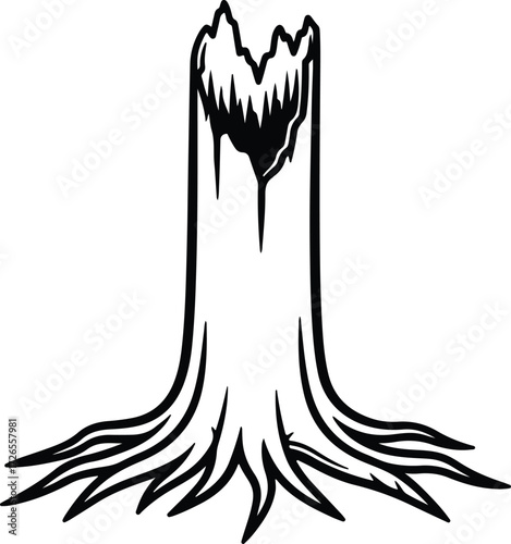 Vector Tree stump decaying trunk wood silhouette Illustrator