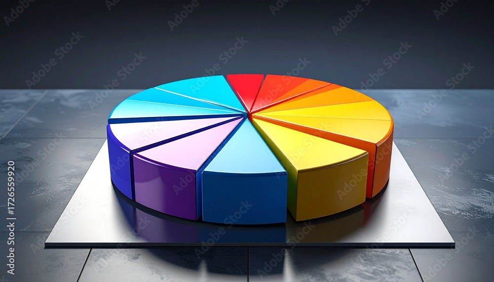 Obraz premium Vibrant Multi-Segment 3D Pie Chart for Data Visualization, Business Analysis, Market Share, and Financial Statistics