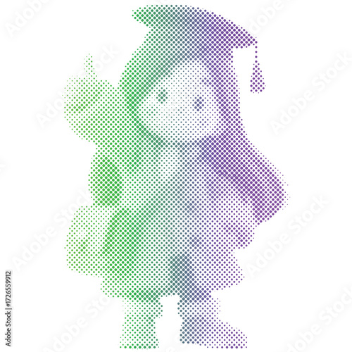 Halftone dots pattern gradient of a Student girl in graduation ceremony in gradient
