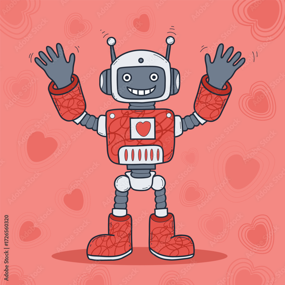 Fototapeta premium Futuristic Romantic Robot in love. Virtual Technology Assistant. Vector illustration. Avatar character mascot. Not AI